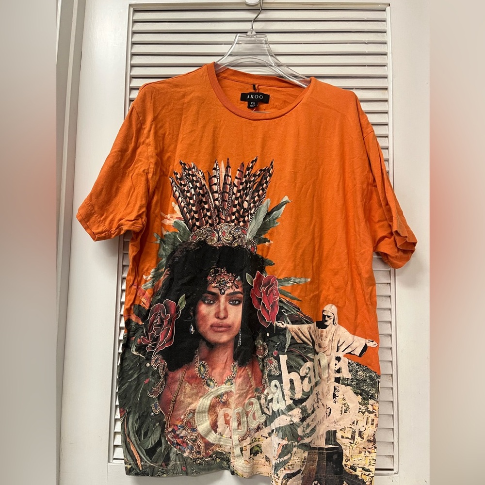 Akoo Vibrant Orange Tee with Feather Motif